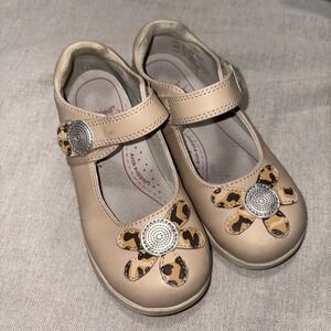 Pediped Flex Chloe Mary Jane Flats Girls Beige Hook And Loop Size EU 28, US 11.5